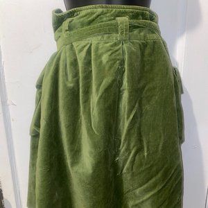 Green crushed velvet mini skirt